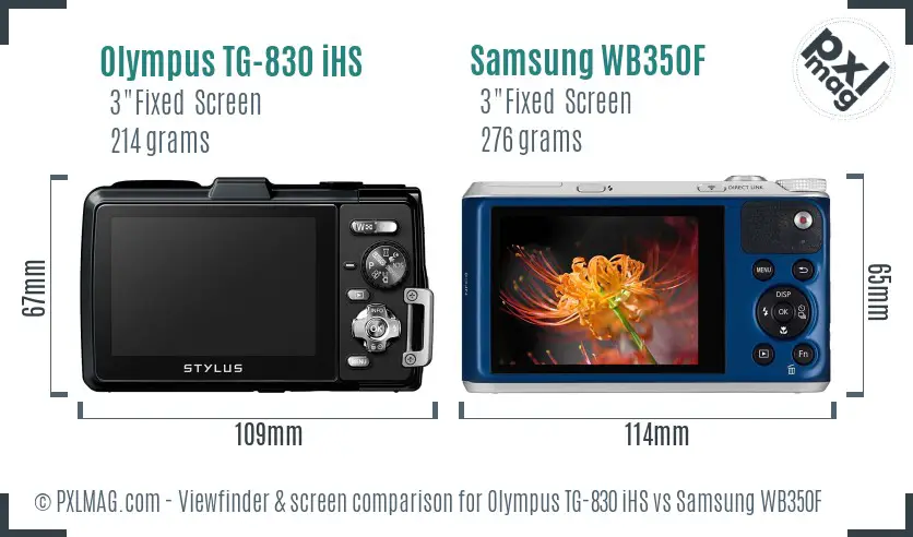Olympus TG-830 iHS vs Samsung WB350F Screen and Viewfinder comparison