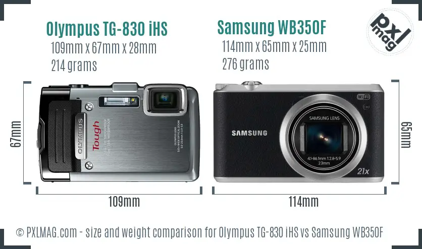 Olympus TG-830 iHS vs Samsung WB350F size comparison