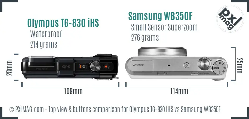 Olympus TG-830 iHS vs Samsung WB350F top view buttons comparison