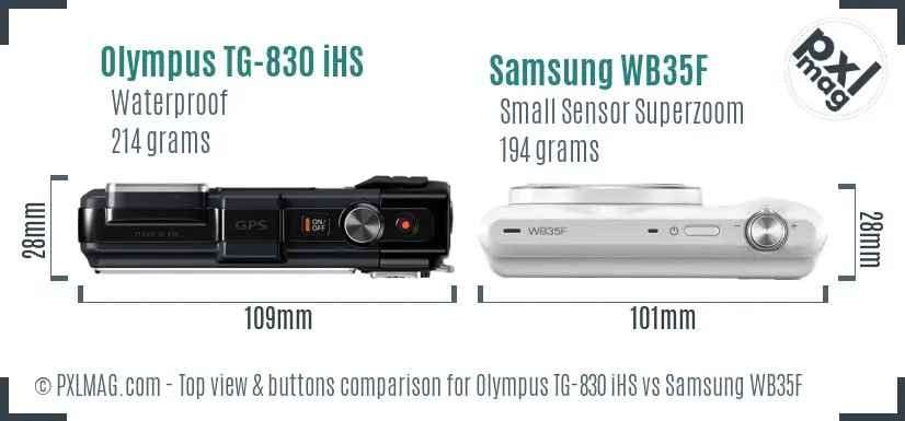 Olympus TG-830 iHS vs Samsung WB35F top view buttons comparison