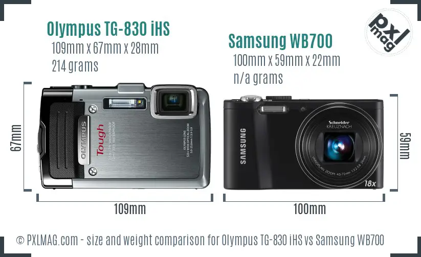 Olympus TG-830 iHS vs Samsung WB700 size comparison
