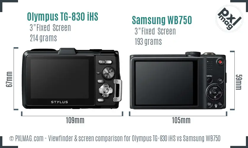 Olympus TG-830 iHS vs Samsung WB750 Screen and Viewfinder comparison