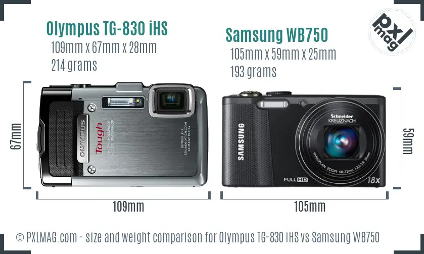 Olympus TG-830 iHS vs Samsung WB750 size comparison