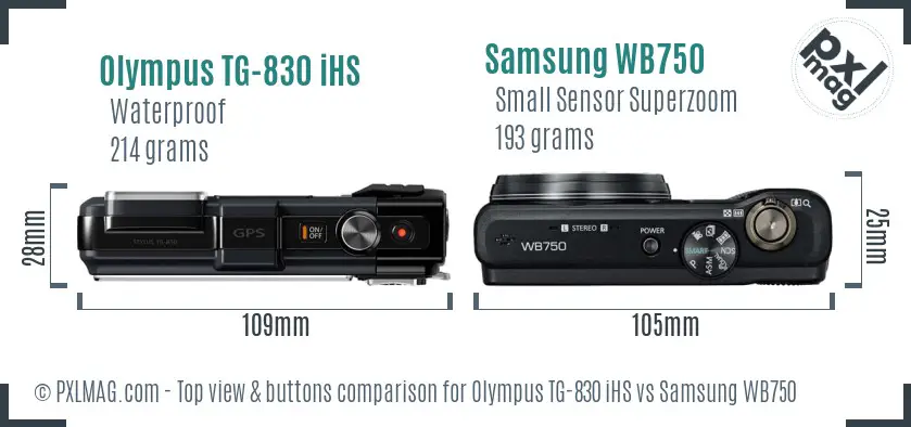 Olympus TG-830 iHS vs Samsung WB750 top view buttons comparison