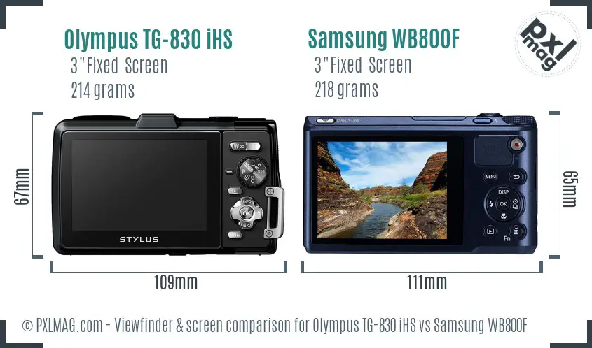 Olympus TG-830 iHS vs Samsung WB800F Screen and Viewfinder comparison