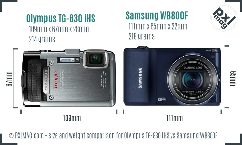 Olympus TG-830 iHS vs Samsung WB800F size comparison