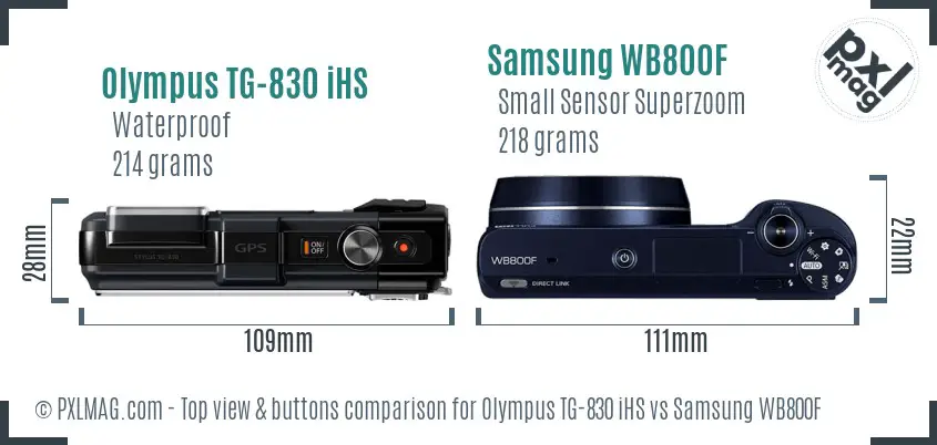 Olympus TG-830 iHS vs Samsung WB800F top view buttons comparison