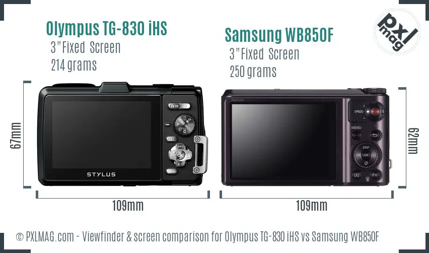 Olympus TG-830 iHS vs Samsung WB850F Screen and Viewfinder comparison