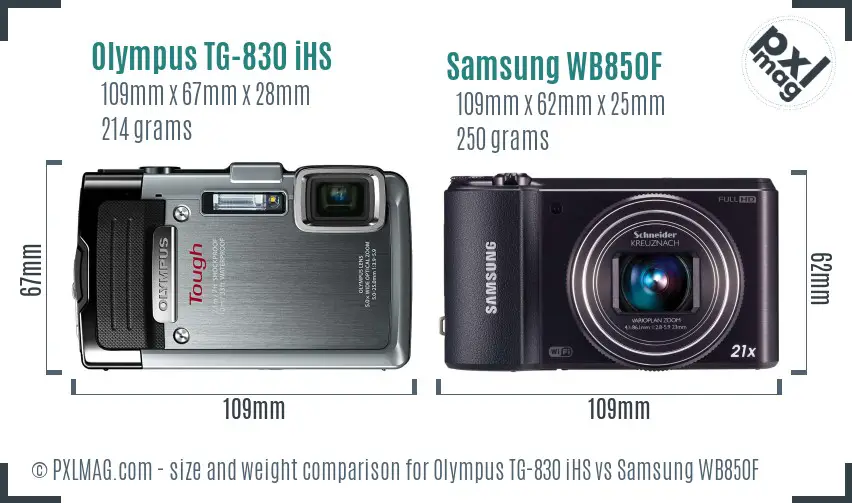 Olympus TG-830 iHS vs Samsung WB850F size comparison