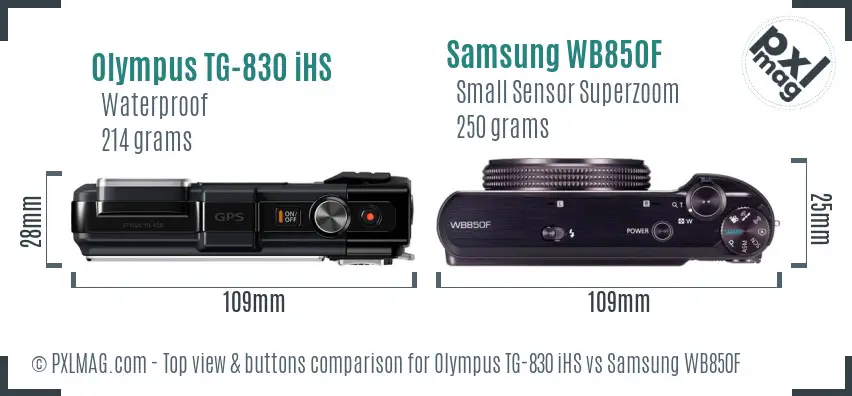 Olympus TG-830 iHS vs Samsung WB850F top view buttons comparison