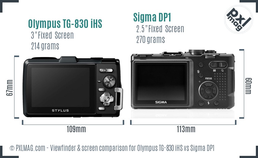 Olympus TG-830 iHS vs Sigma DP1 Screen and Viewfinder comparison