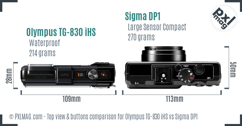 Olympus TG-830 iHS vs Sigma DP1 top view buttons comparison