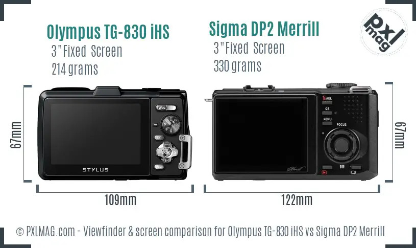Olympus TG-830 iHS vs Sigma DP2 Merrill Screen and Viewfinder comparison