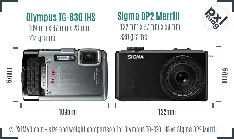 Olympus TG-830 iHS vs Sigma DP2 Merrill size comparison