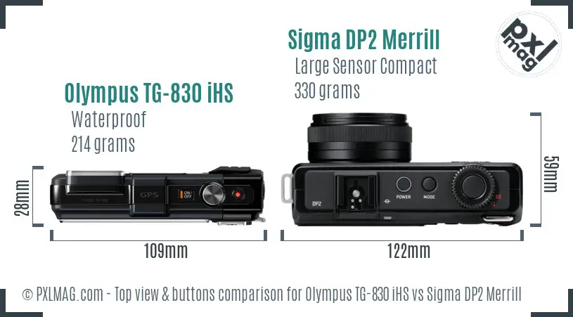 Olympus TG-830 iHS vs Sigma DP2 Merrill top view buttons comparison