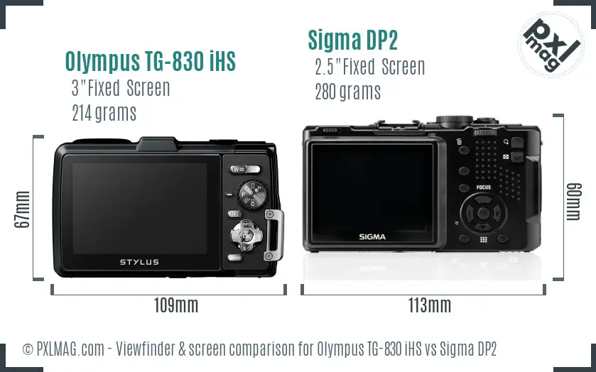 Olympus TG-830 iHS vs Sigma DP2 Screen and Viewfinder comparison