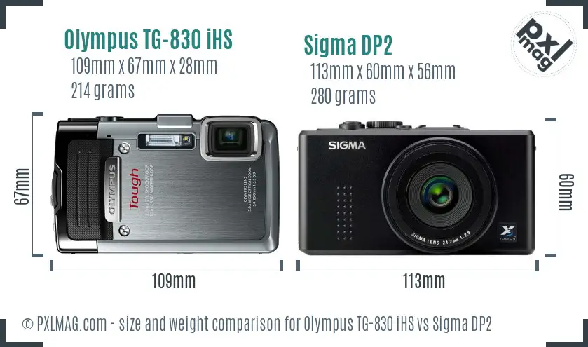 Olympus TG-830 iHS vs Sigma DP2 size comparison