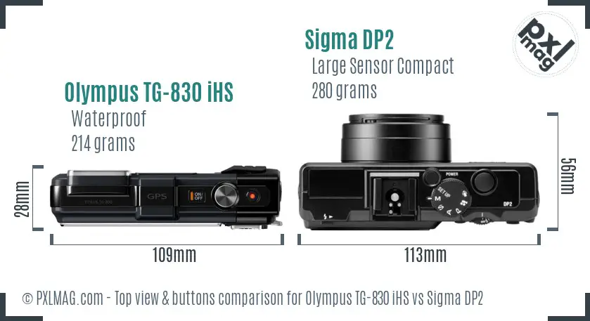 Olympus TG-830 iHS vs Sigma DP2 top view buttons comparison