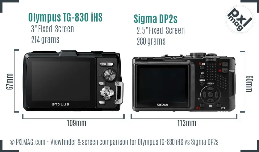 Olympus TG-830 iHS vs Sigma DP2s Screen and Viewfinder comparison