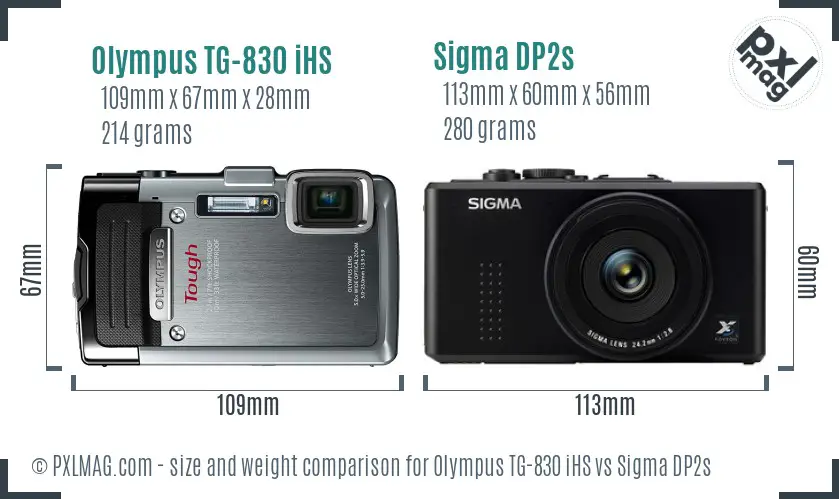 Olympus TG-830 iHS vs Sigma DP2s size comparison