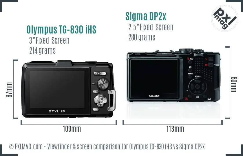 Olympus TG-830 iHS vs Sigma DP2x Screen and Viewfinder comparison