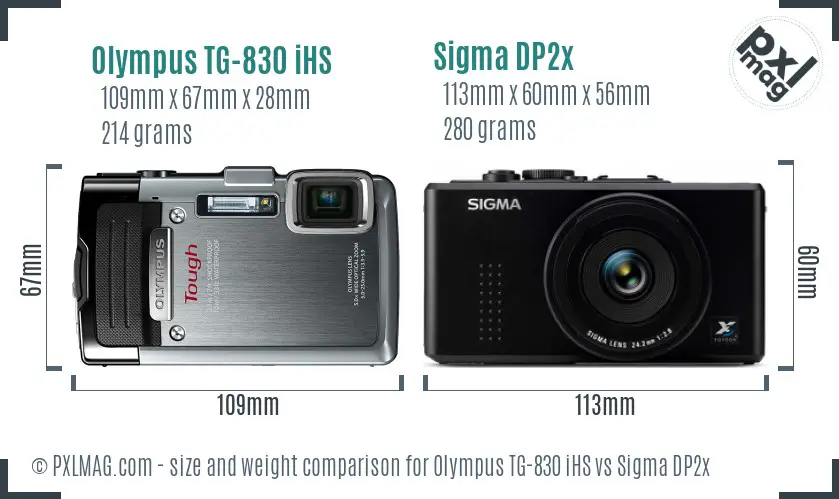 Olympus TG-830 iHS vs Sigma DP2x size comparison