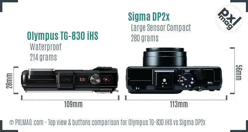 Olympus TG-830 iHS vs Sigma DP2x top view buttons comparison