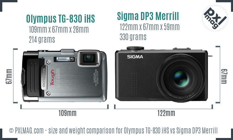 Olympus TG-830 iHS vs Sigma DP3 Merrill size comparison Olympus TG-830 iHS vs Sigma DP3 Merrill size comparison