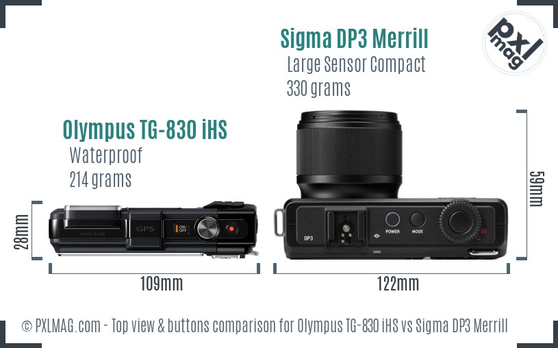 Olympus TG-830 iHS vs Sigma DP3 Merrill top view buttons comparison