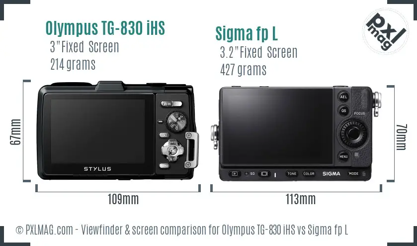 Olympus TG-830 iHS vs Sigma fp L Screen and Viewfinder comparison