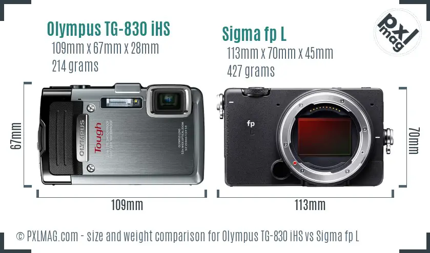 Olympus TG-830 iHS vs Sigma fp L size comparison