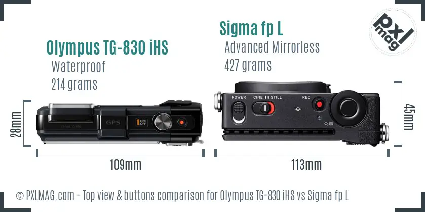 Olympus TG-830 iHS vs Sigma fp L top view buttons comparison