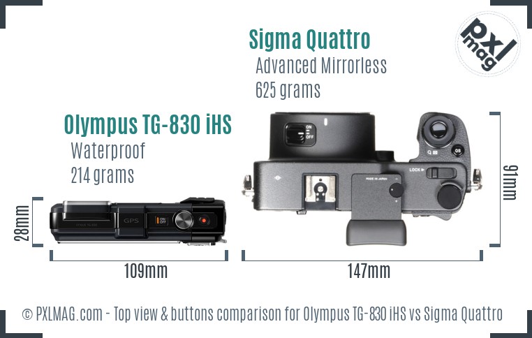 Olympus TG-830 iHS vs Sigma Quattro top view buttons comparison