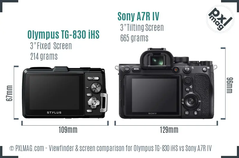 Olympus TG-830 iHS vs Sony A7R IV Screen and Viewfinder comparison