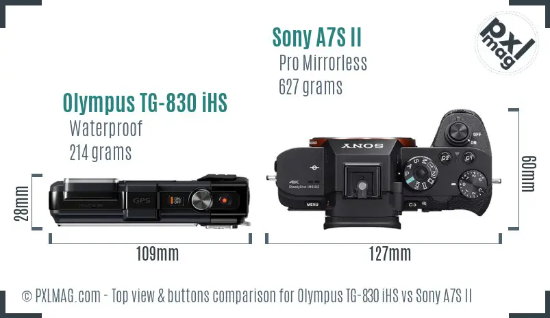 Olympus TG-830 iHS vs Sony A7S II top view buttons comparison