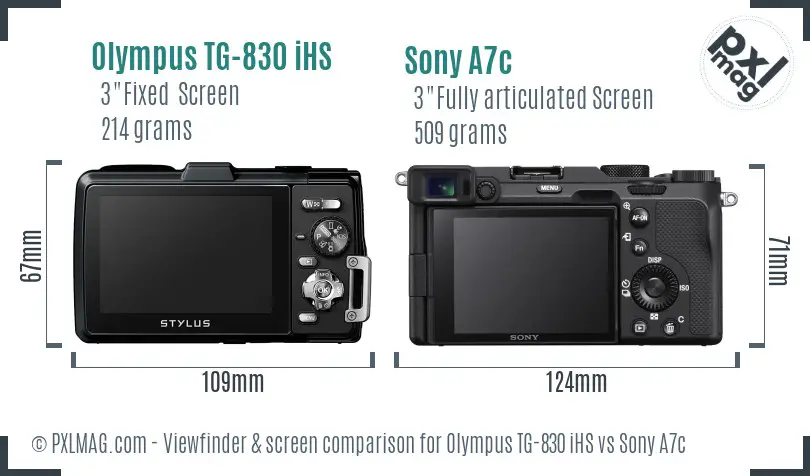 Olympus TG-830 iHS vs Sony A7c Screen and Viewfinder comparison