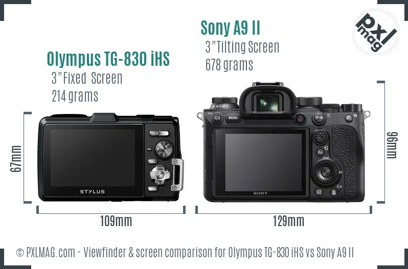 Olympus TG-830 iHS vs Sony A9 II Screen and Viewfinder comparison
