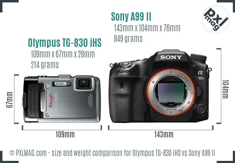 Olympus TG-830 iHS vs Sony A99 II size comparison