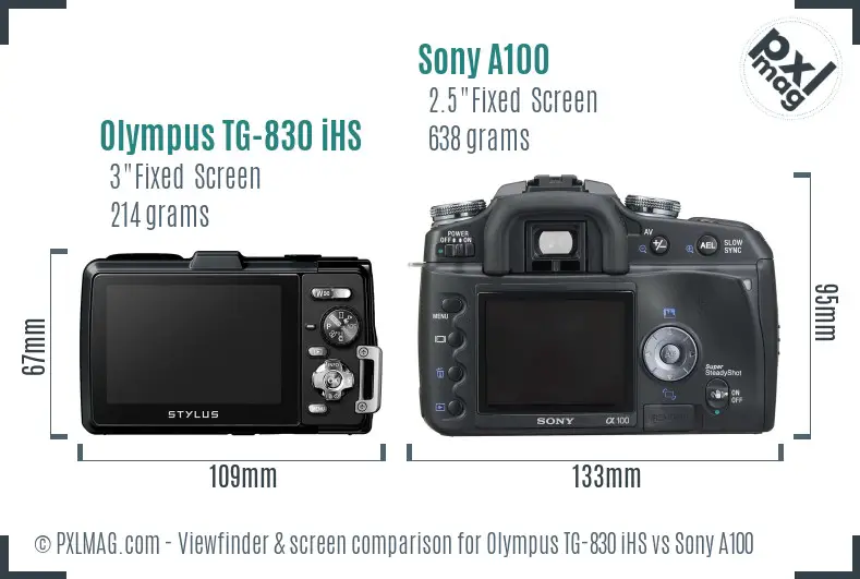Olympus TG-830 iHS vs Sony A100 Screen and Viewfinder comparison