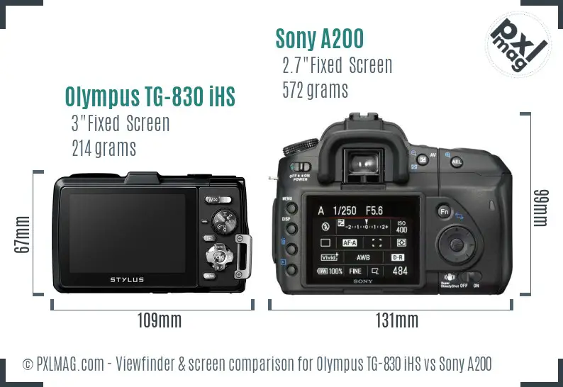 Olympus TG-830 iHS vs Sony A200 Screen and Viewfinder comparison