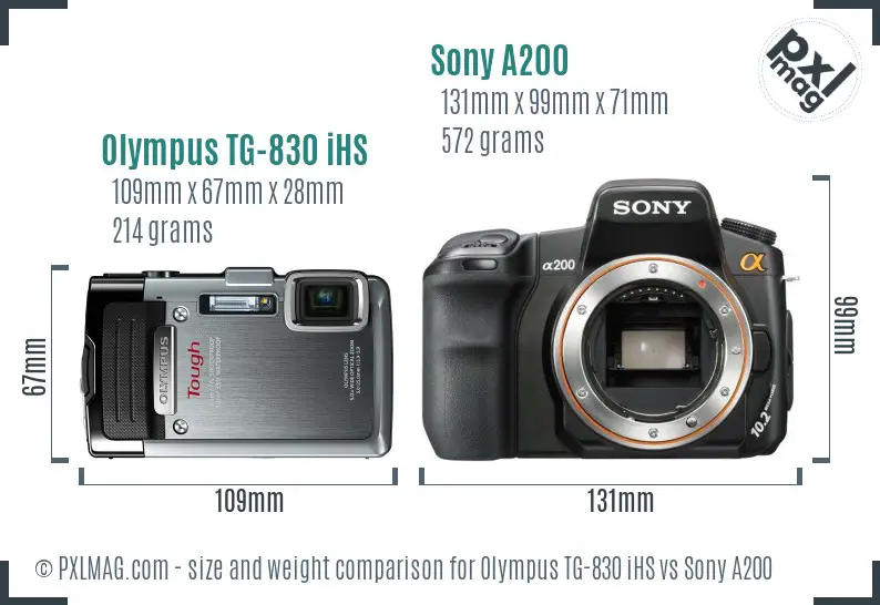 Olympus TG-830 iHS vs Sony A200 size comparison