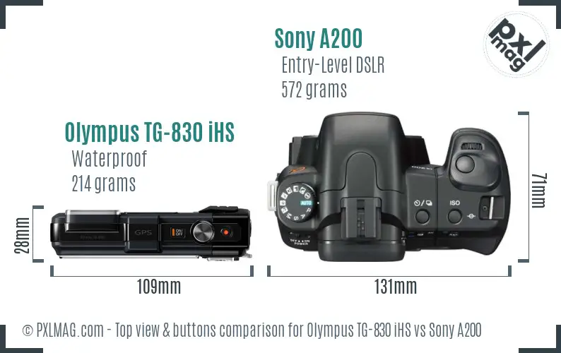 Olympus TG-830 iHS vs Sony A200 top view buttons comparison