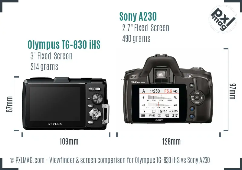 Olympus TG-830 iHS vs Sony A230 Screen and Viewfinder comparison
