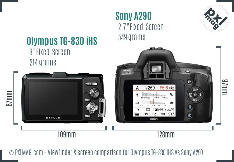 Olympus TG-830 iHS vs Sony A290 Screen and Viewfinder comparison
