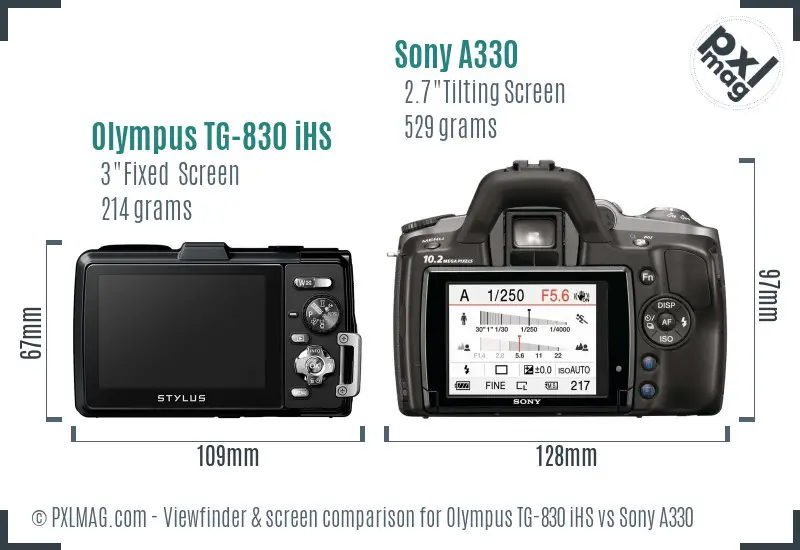 Olympus TG-830 iHS vs Sony A330 Screen and Viewfinder comparison