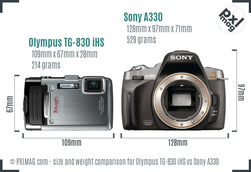 Olympus TG-830 iHS vs Sony A330 size comparison