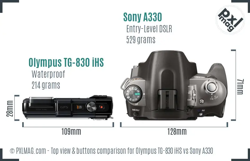 Olympus TG-830 iHS vs Sony A330 top view buttons comparison