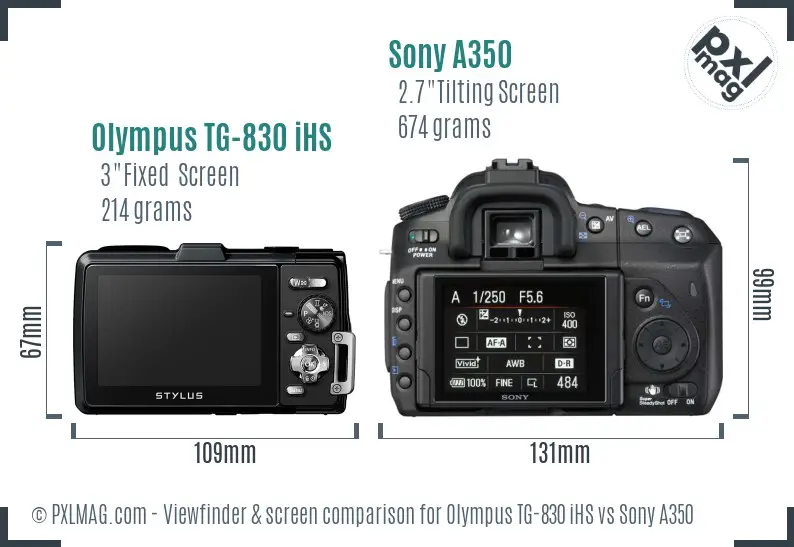 Olympus TG-830 iHS vs Sony A350 Screen and Viewfinder comparison