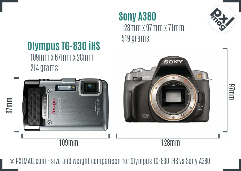 Olympus TG-830 iHS vs Sony A380 size comparison