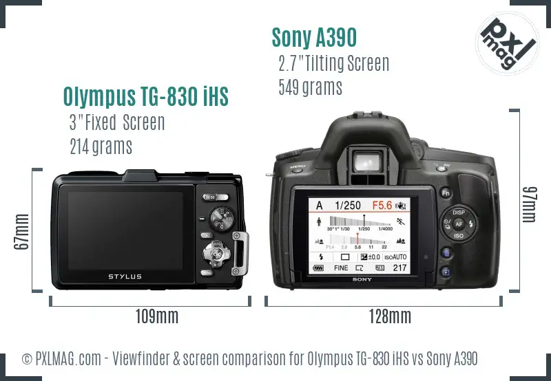 Olympus TG-830 iHS vs Sony A390 Screen and Viewfinder comparison